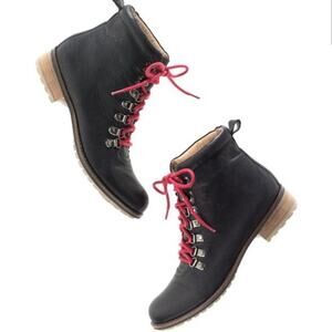 Matt Bernson Artika Laceup Blk Leather Hiking Boots Pink Laces Womens 8 EUC